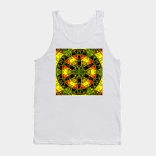 Mosaic Kaleidoscope Flower Yellow Green and Orange Tank Top